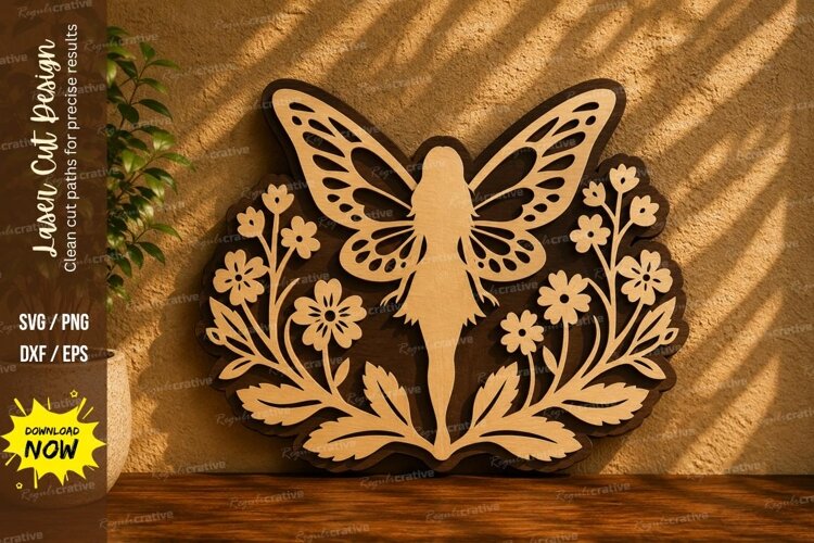 Fairy Butterfly Floral Laser Cut SVG Design fairy butterfly example image 1