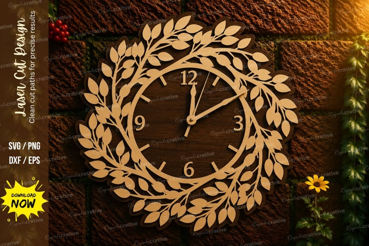 Floral Wreath Clock Laser Cut SVG Design floral wreath clock