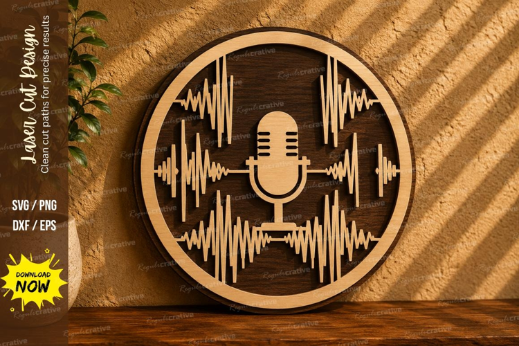 Podcast Microphone Sound Wave Laser Cut SVG Design podcast