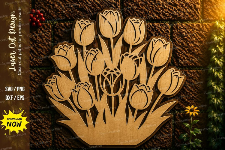 Tulip Bouquet Laser Cut SVG Design tulip bouquet svg, flower