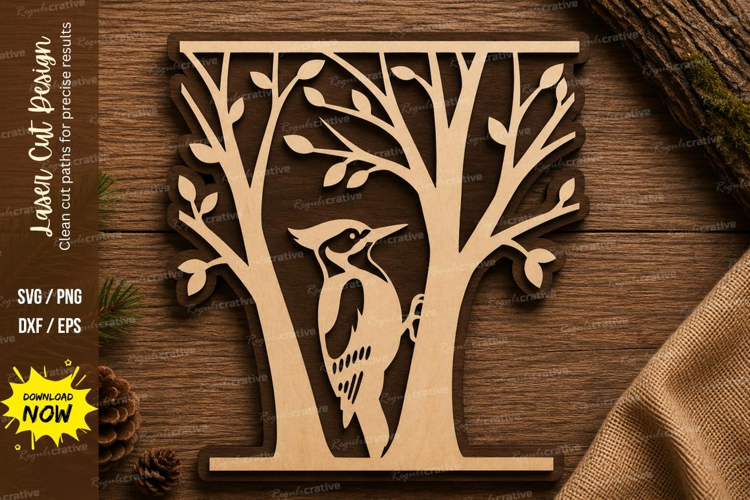 Woodpecker Tree Laser Cut SVG Design woodpecker svg, tree bi