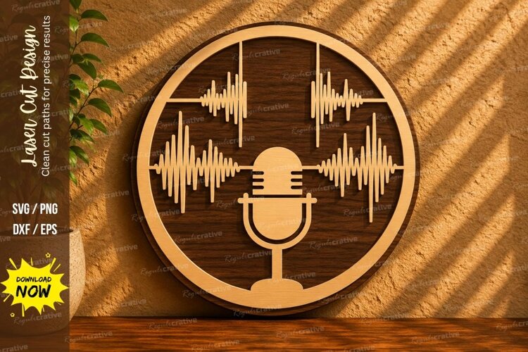 Podcast Microphone Sound Wave Laser Cut SVG Design podcast example image 1