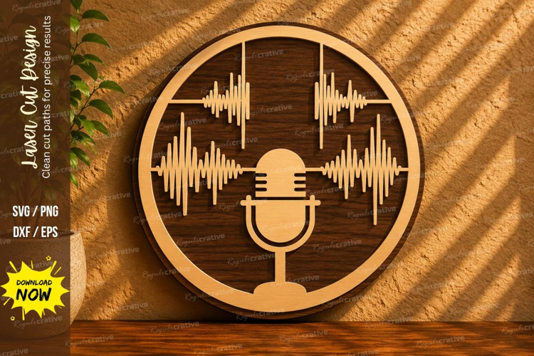 Podcast Microphone Sound Wave Laser Cut SVG Design podcast