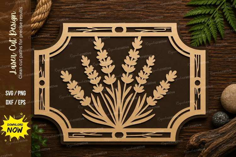 Lavender Floral Frame Laser Cut SVG Design lavender frame sv