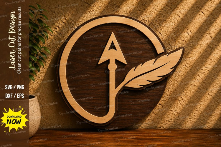 Arrow Feather Round Laser Cut SVG Design arrow feather svg,