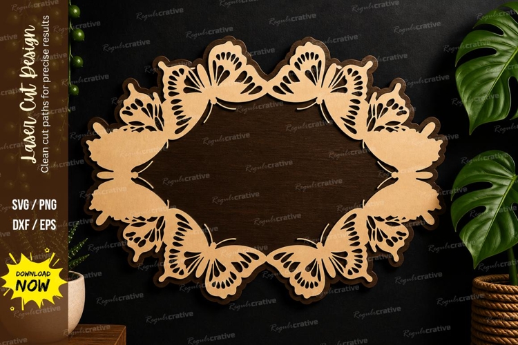 Butterfly Oval Frame laser cut svg File butterfly oval frame example image 1