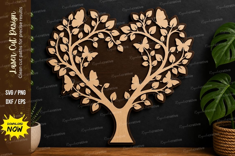 Heart Tree Design laser cut svg File heart tree laser cut example image 1
