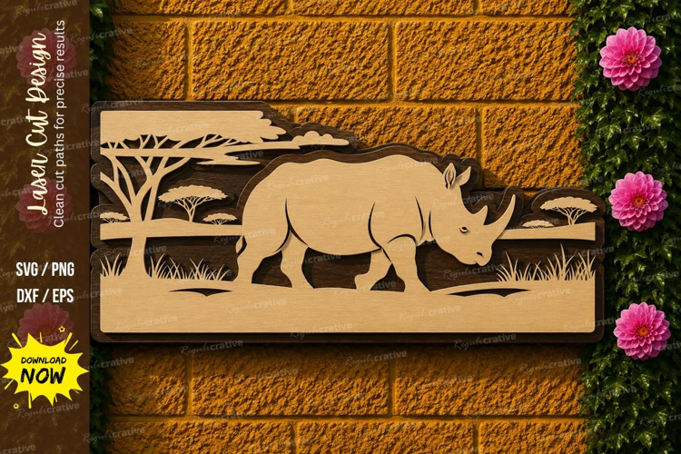 Rhino Safari Scene Laser Cut SVG Design rhino svg, rhinocero