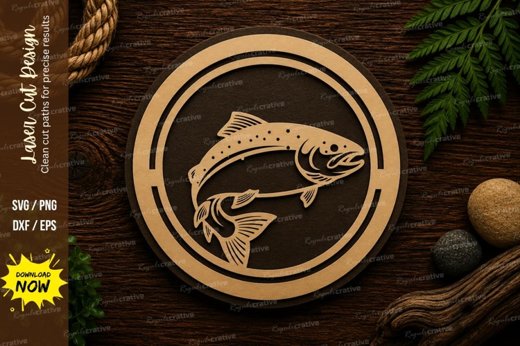 Jumping Trout Round Laser Cut SVG Design trout svg, trout la