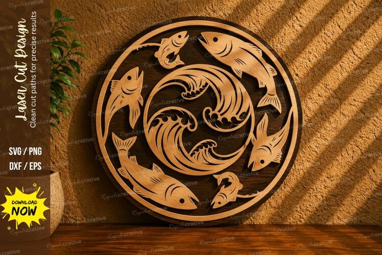 Koi Fish Circle Mandala Laser Cut SVG Design koi fish svg example image 1