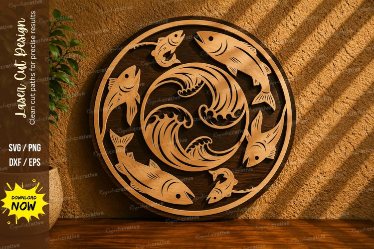 Koi Fish Circle Mandala Laser Cut SVG Design koi fish svg