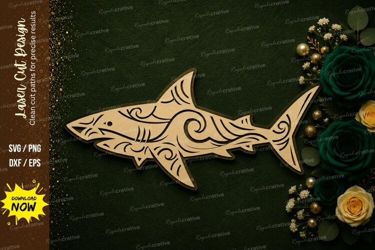 Decorative Shark Laser Cut SVG Design shark svg, shark laser example image 1