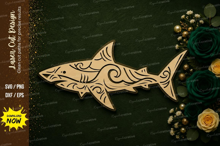 Decorative Shark Laser Cut SVG Design shark svg, shark laser
