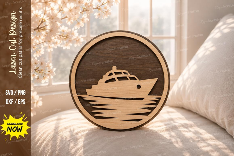 Fishing Boat Round Laser Cut SVG Design fishing boat svg, bo