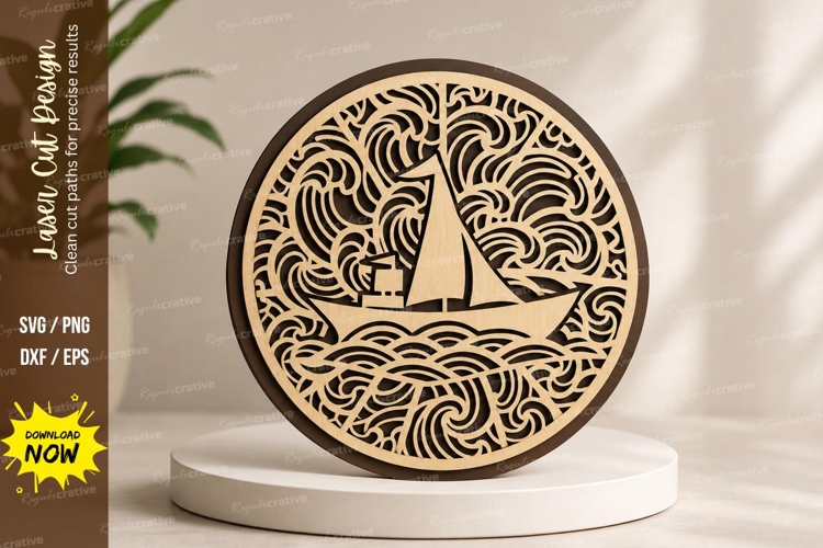 Sailboat Mandala Round Laser Cut SVG Design sailboat svg, sa