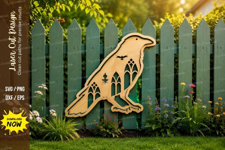 Perched Raven Laser Cut SVG Design raven svg, crow laser cut example image 1