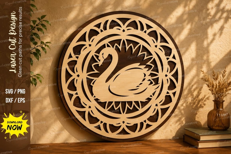 Swan Mandala Round Laser Cut SVG Design swan svg, swan manda