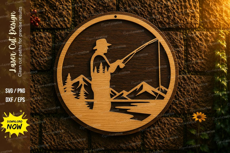 Mountain Fishing Adventure Laser Cut SVG Design fishing svg,
