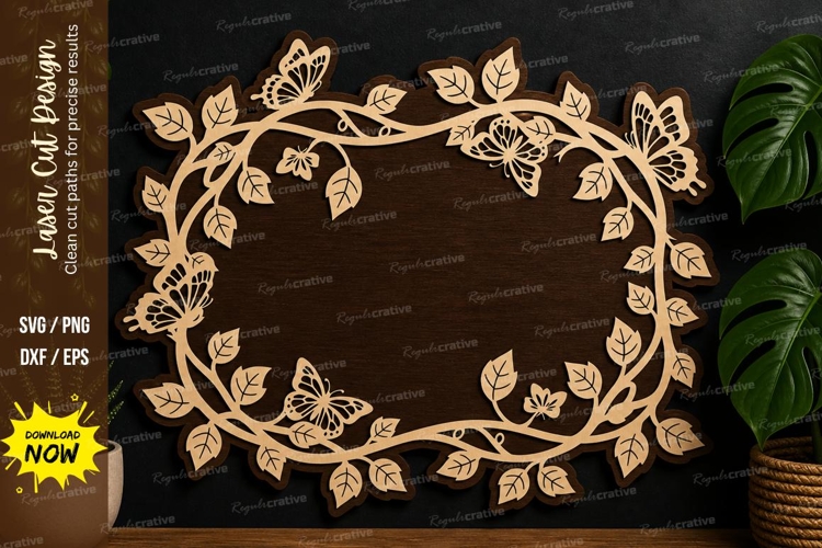 Leaf Oval Frame Design laser cut svg File leaf oval frame example image 1