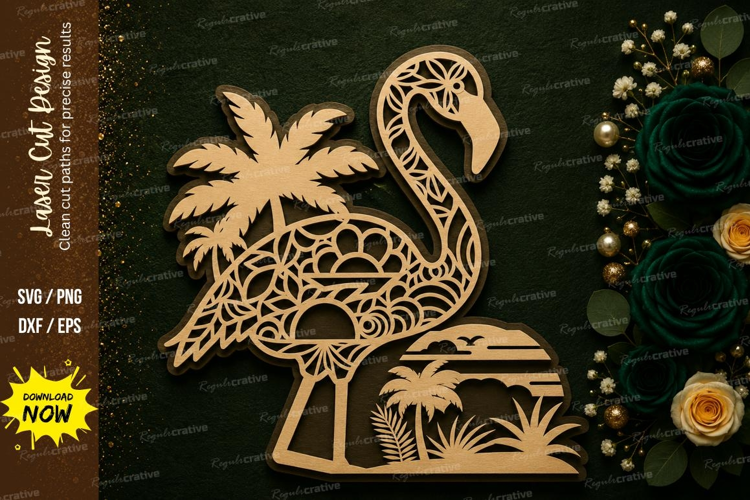 Floral Flamingo Tropical Laser Cut SVG Design flamingo svg,