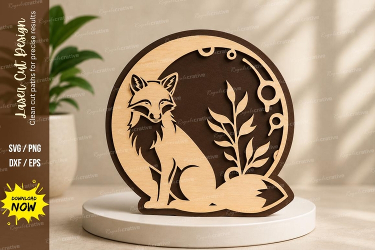 Fox Moon Round Laser Cut SVG Design fox svg, fox round laser