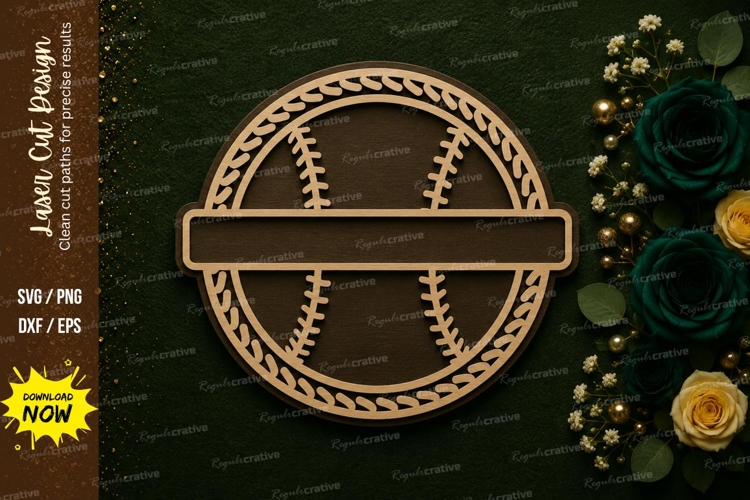 Baseball Split Monogram Frame Laser Cut SVG Design baseball