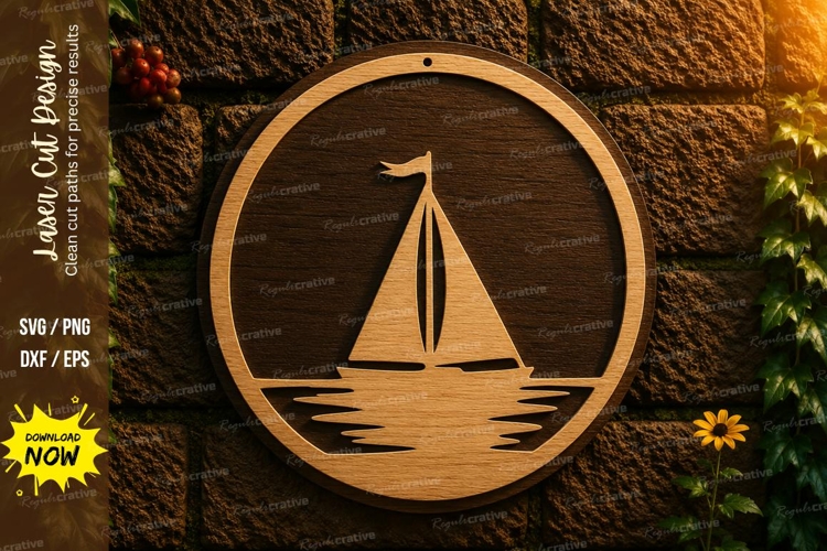 Sailboat Round Laser Cut SVG Design sailboat svg, sailboat