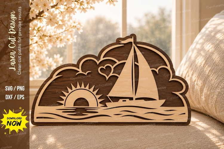 Sailboat Sunset Scene Laser Cut SVG Design sailboat sunset