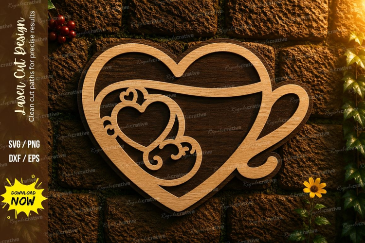 Coffee Cup Heart Laser Cut SVG Design coffee cup svg, coffee