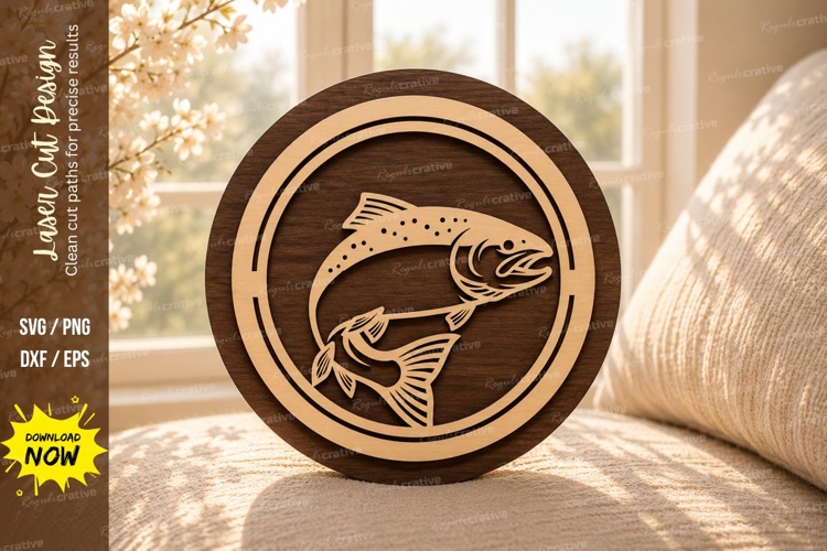 Jumping Trout Round Laser Cut SVG Design trout svg, trout la