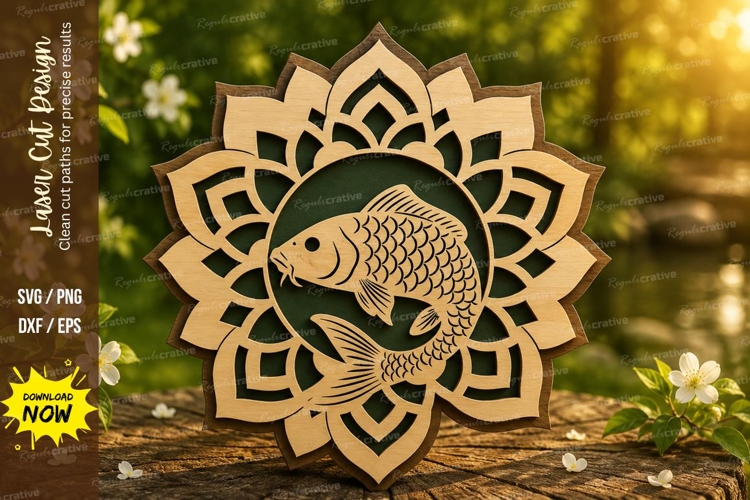 Mandala Koi Fish Lotus Laser Cut SVG Design mandala koi svg,
