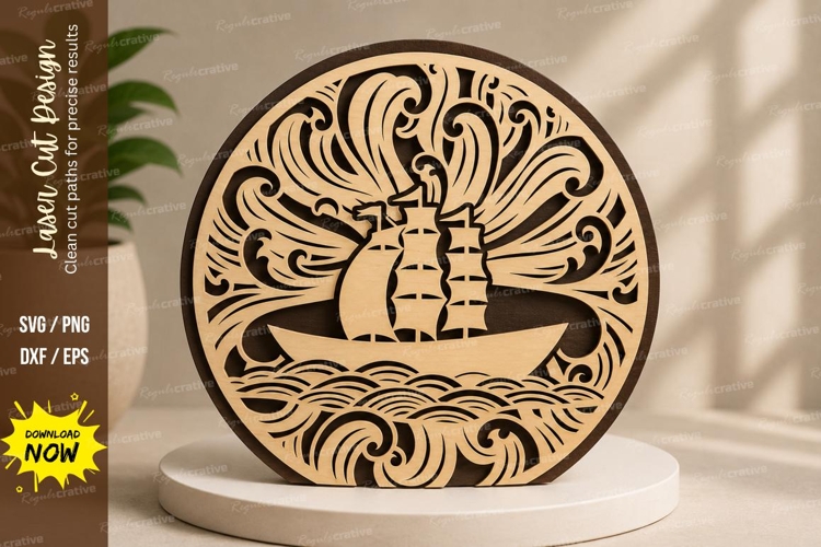 Lighthouse Waves Round Laser Cut SVG Design lighthouse svg,