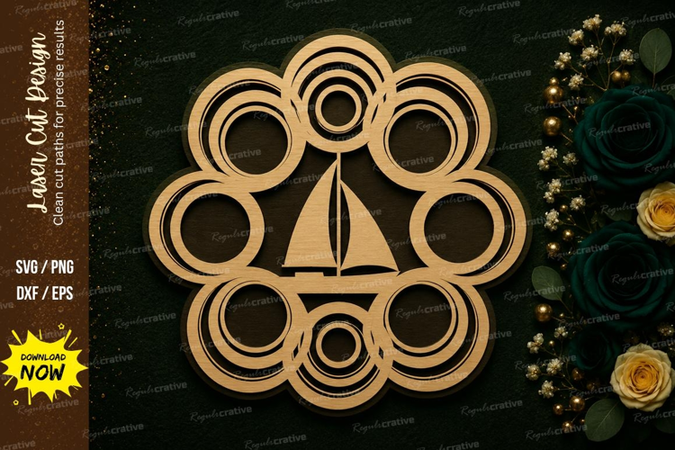 Sailboat Floral Mandala Laser Cut SVG Design sailboat mandal