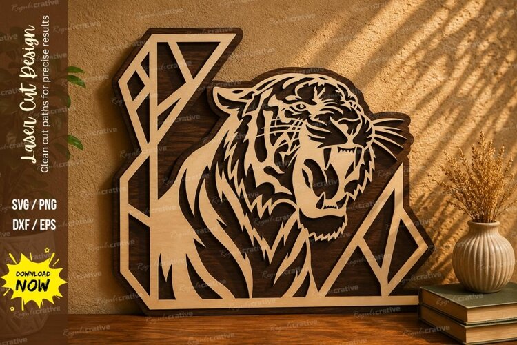 Tiger Geometric Frame Laser Cut SVG Design tiger svg, tiger example image 1