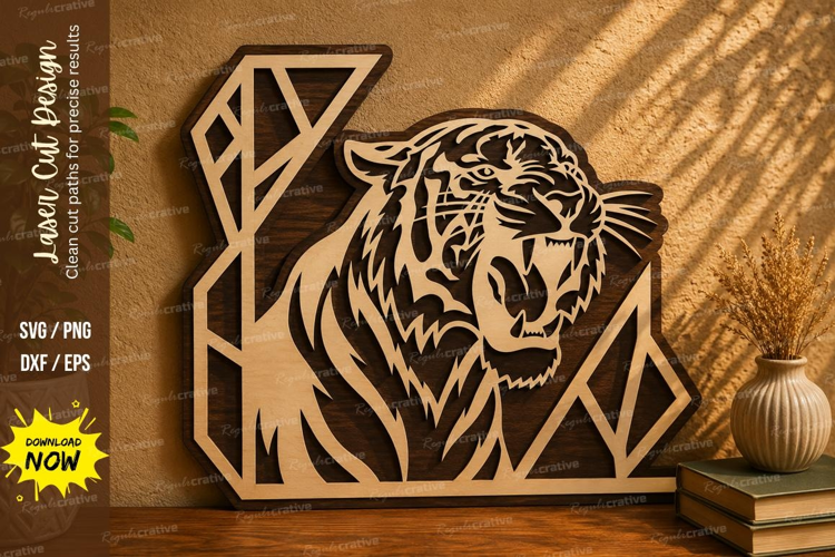 Tiger Geometric Frame Laser Cut SVG Design tiger svg, tiger