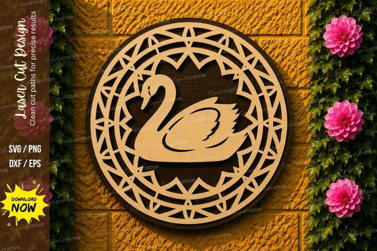 Swan Mandala Round Laser Cut SVG Design swan mandala svg example image 1