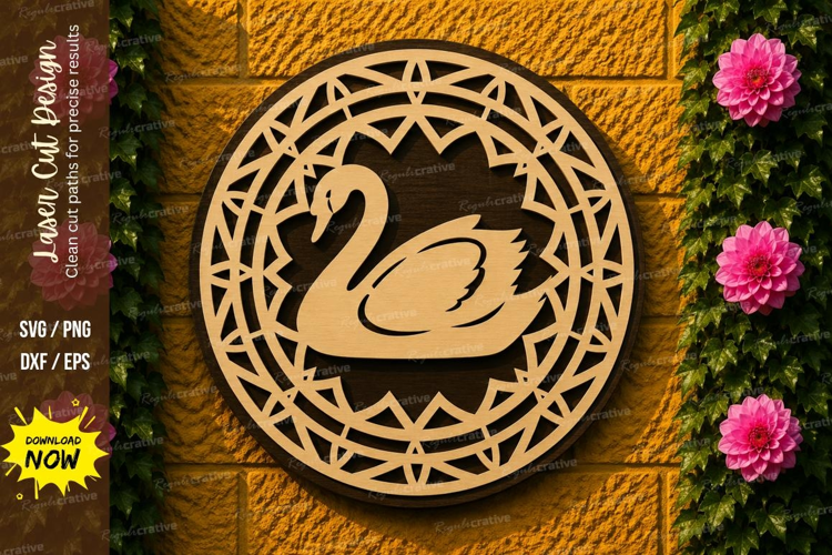 Swan Mandala Round Laser Cut SVG Design swan mandala svg