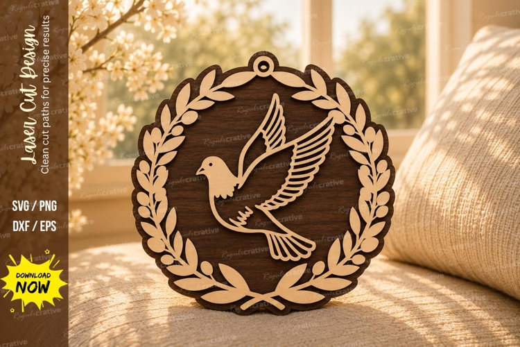 Bird Laurel Wreath Ornament Laser Cut SVG Design bird orname