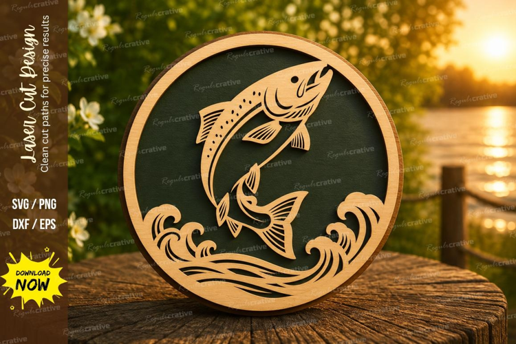 Jumping Fish Round Laser Cut SVG Design jumping fish svg, f