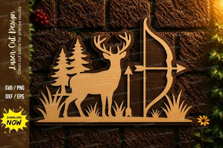 Deer Archery Forest Laser Cut SVG Design deer hunting svg, example image 1