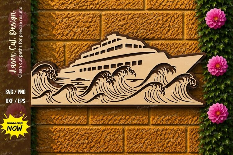 Cruise Ship Ocean Waves Laser Cut SVG Design cruise ship svg example image 1