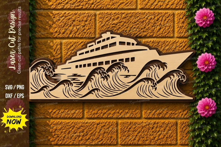 Cruise Ship Ocean Waves Laser Cut SVG Design cruise ship svg