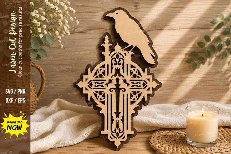 Raven Celtic Cross Laser Cut SVG Design raven cross svg, cel