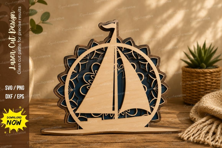 Mandala Sailboat Laser Cut SVG Design mandala sailboat svg,