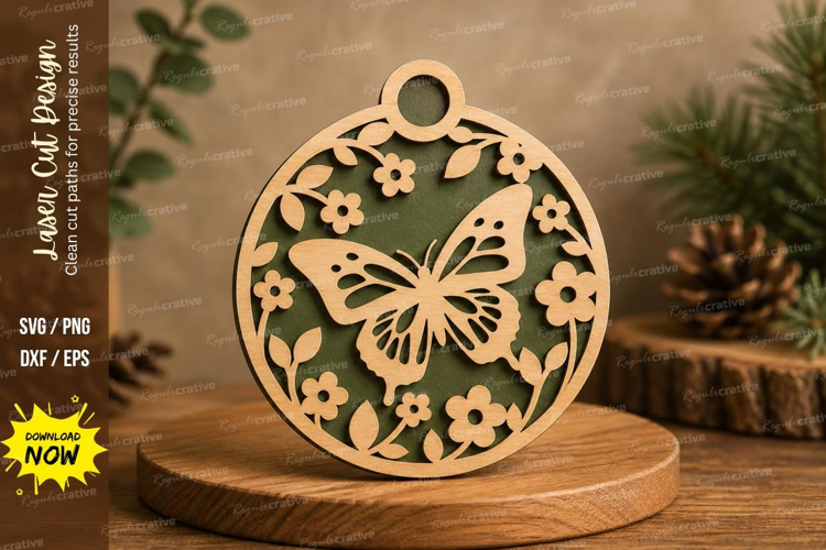 Butterfly Floral Ornament Laser Cut SVG Design butterfly orn