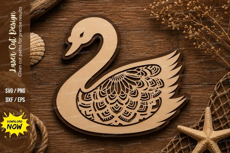 Decorative Swan Laser Cut SVG Design swan svg, swan laser example image 1
