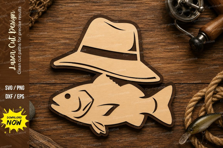 Fishing Hat and Fish Laser Cut SVG Design fishing hat svg,