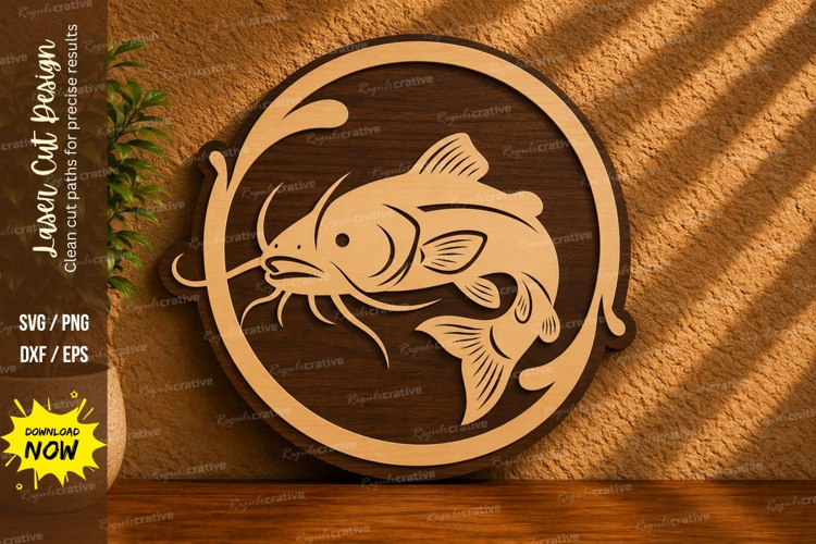 Catfish Round Laser Cut SVG Design catfish svg, catfish lase