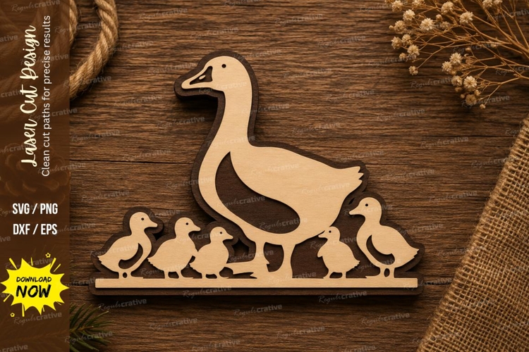 Mother Duck and Ducklings Laser Cut SVG Design duck family
