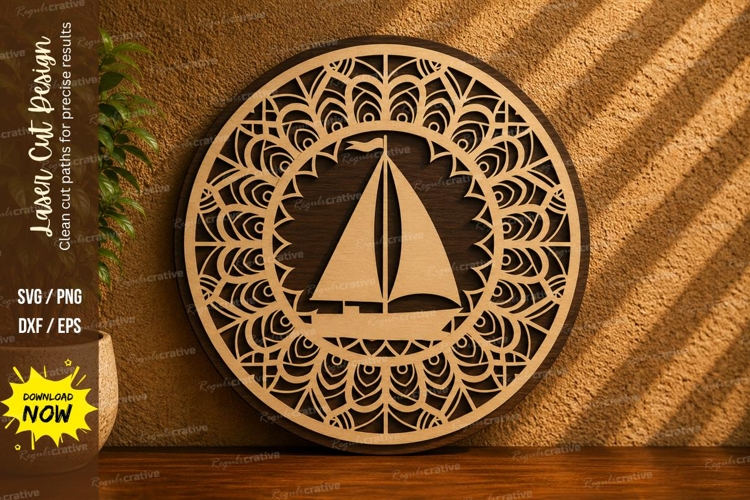 Sailboat Mandala Laser Cut SVG Design sailboat mandala svg,